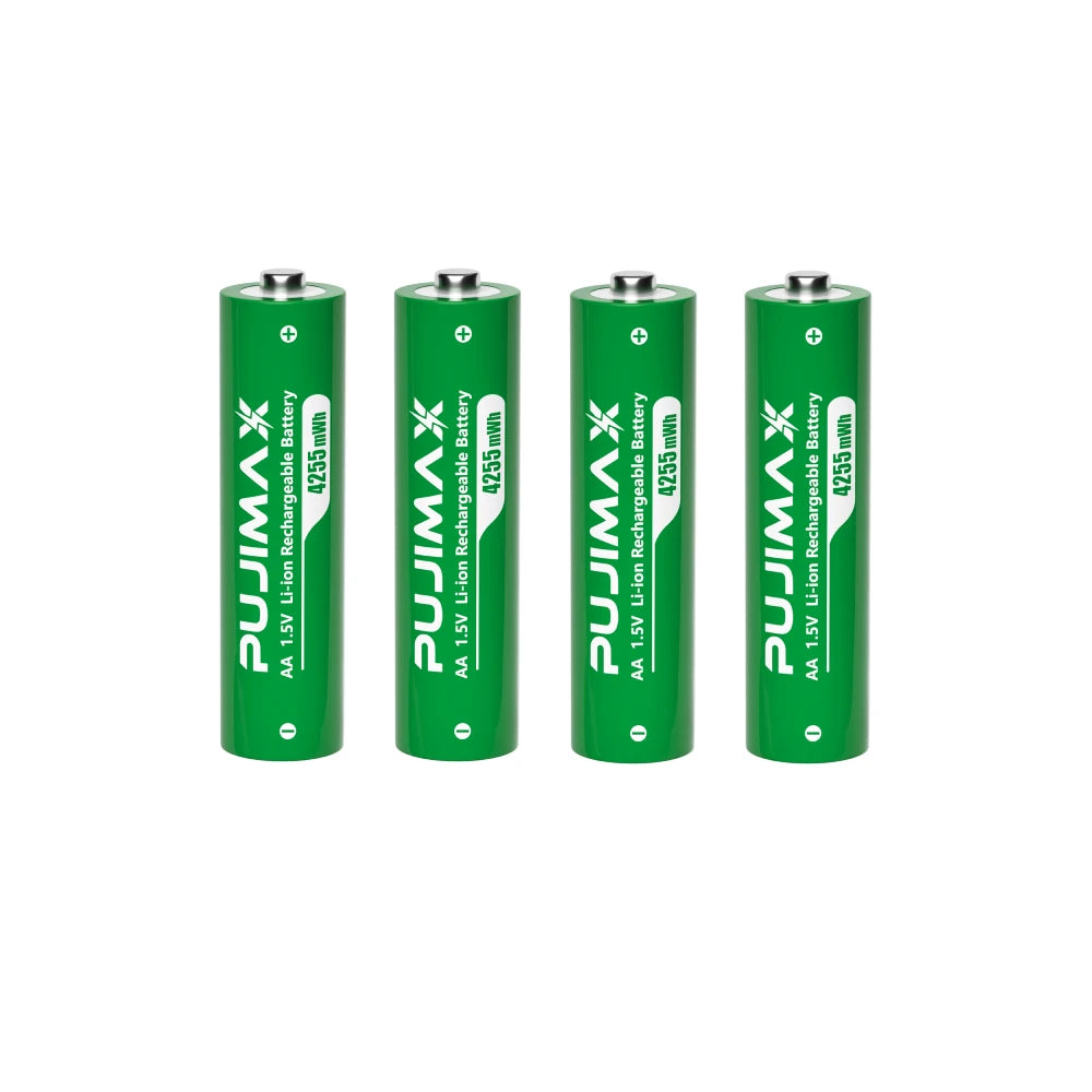 PUJIMAX 1.5V AA Rechargeable Lithium-Ion 4255mWh Batteries with Smart Charger – 2 or 4 Pack